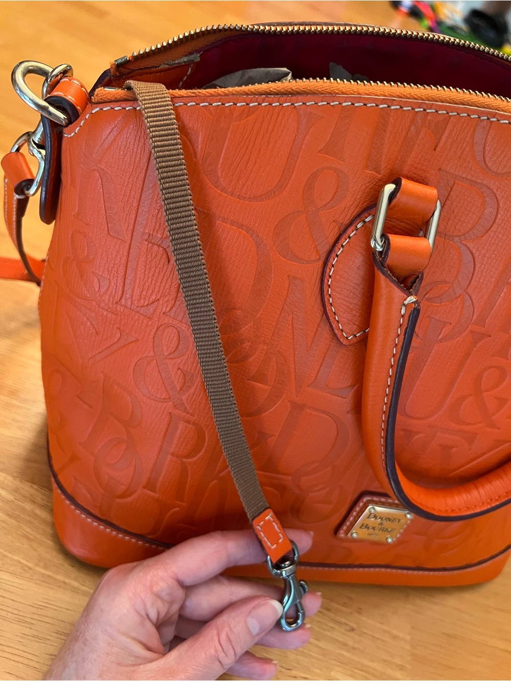 Dooney & Bourke Bright Orange Embossed Logo Satchel - Picture 7 of 15